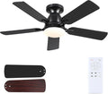 46 Inch Ceiling Fans with Lights and Remote, Flush Mount, Black | Low Profile, Dimmable LED, Reversible, Quiet DC Motor, Wooden Blades, for Modern Apartment Bedroom Home Office Living Room