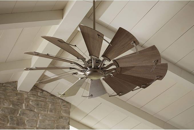 Progress Lighting Springer Collection DC Motor Farmhouse Windmill Ceiling Fan, Antique Nickel, 12-Blade (60" W x 17-3/8" H) P250000-081