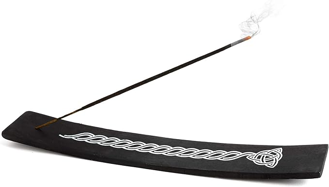 Incense Garden Wooden Incense Holder for Sticks Triquetra Black Painted Wood 10 inches Long
