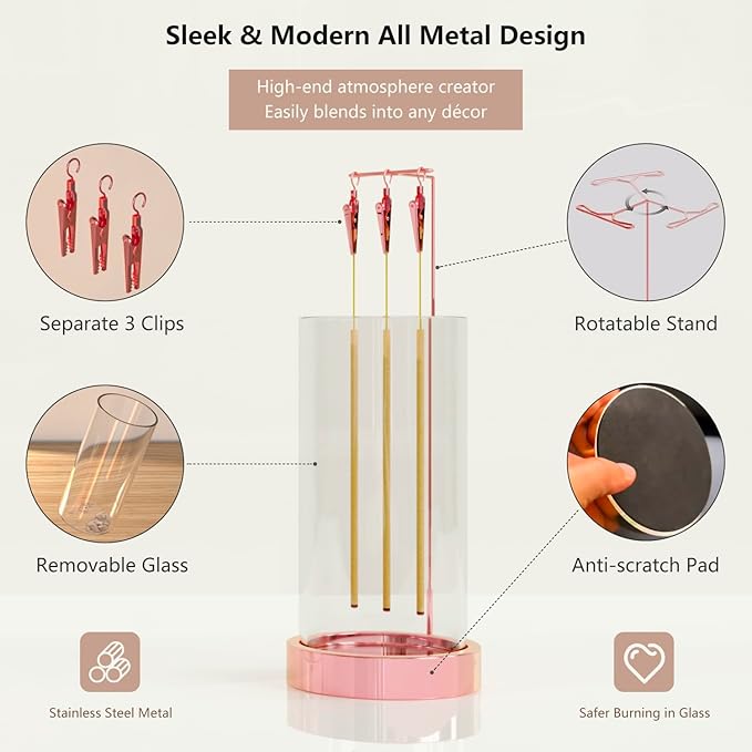 Incense Holder Ash Catcher - Upside Down Glass Incense Holder for Sticks, Reverse Inverted Anti Ash No Mess Insence-Stick Holder, Modern Metal Decorative Vertical Incense Burner, Rose Gold