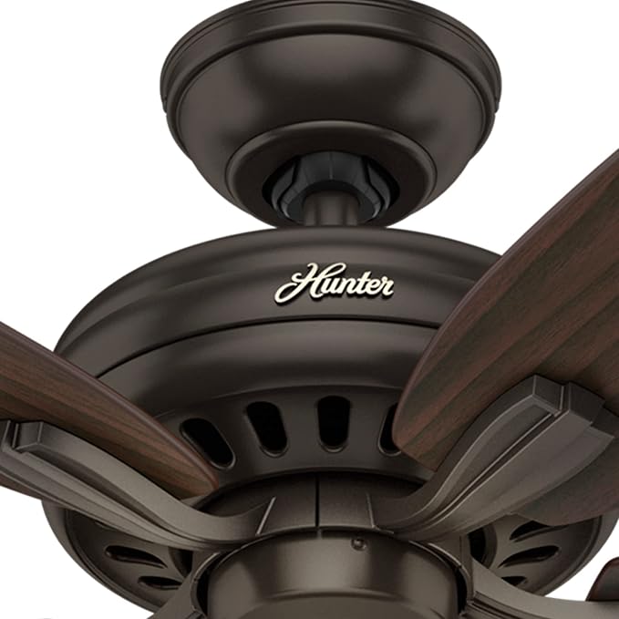 Hunter 52 inch Indoor Ceiling Fan with LED Lights - Bronze Ceiling Fan with Pull Chain, For Bedroom or Living Room, Standard Mount, No Remote, 5 Blades, Includes Bulbs - Newsome 53317, Premier Bronze