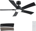 46 Inch Balck Downrod Ceiling Fans with Lights and Remote | 3CCT Dimmable LED, 6 Speed, Quiet DC Motor, 3-Level Timer Function, Forward/Reserve For all Seasons, Indoor/Covered Outdoor