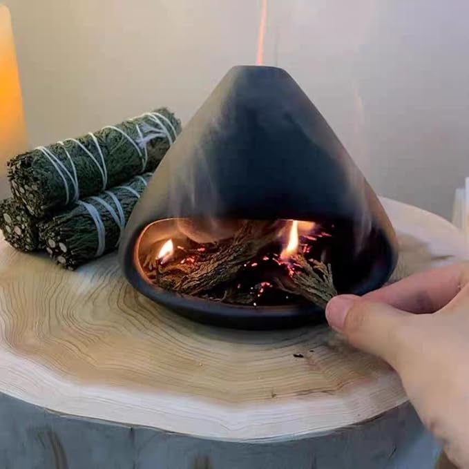 Ceramic Incense Holder Palo Santo Holder Handcrafted Dual-Use for Sage Sticks Cones Incense Burner for Yoga Meditation Aromatherapy Healing Home Decor Black (Style C)