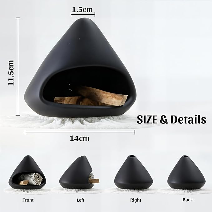 Palo Santo Holder Incense Burner,Sage Sticks Incense Holder,Handcrafted Clay Smudge Bowl with Chimney,Mini Cone Ceramic Fireplace for Cedar,Yoga, Anxiety Relief Meditation for Women