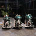 Creative Frog Shape Series Backflow Incense Burner Smoke Waterfall Lotus Ceramic Aromatherapy Incense Holder Handicraft Home Decoration Ornaments (Three No)