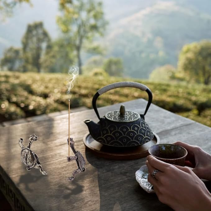 WEBEEDY 4 Pcs Incense Stick Holder Kung Fu Turtle Incense Holder Alloy Incense Burner Stand Purify The Air Censer Holder Turtle Ornament for Aromatherapy, Yoga, Meditation