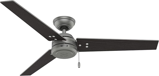 Hunter Cassius, Outdoor or Indoor, Ceiling Fan, 52 inch, Matte Silver | No Light, Standard Mount, Pull Chain, 3 Blades, For Living Room, Patio, Porch, Garage, 59262