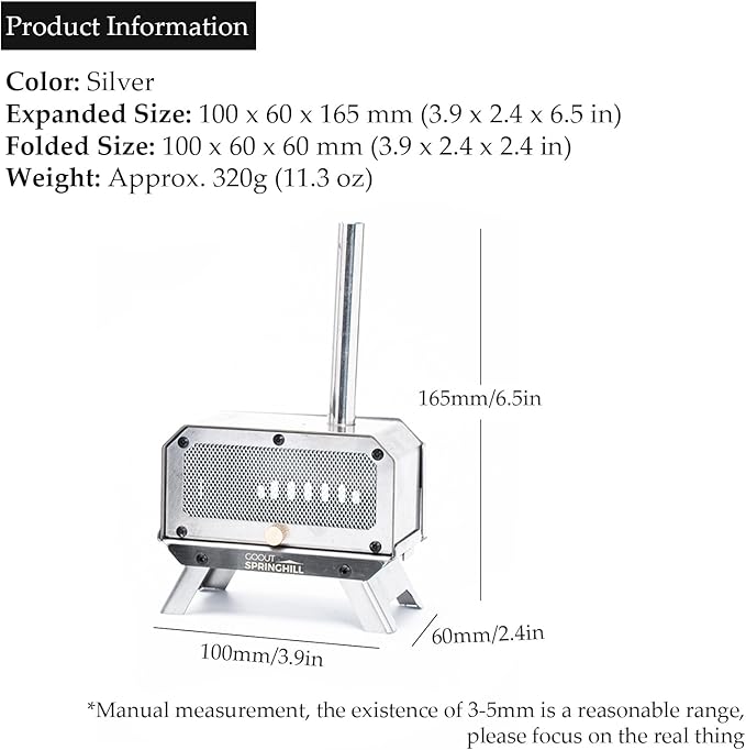 Incense Burner & Mini Portable Stove - Compact Foldable with Detachable Ash Catcher, 3.9x2.4x6.5 Inch Stainless Steel, Silver