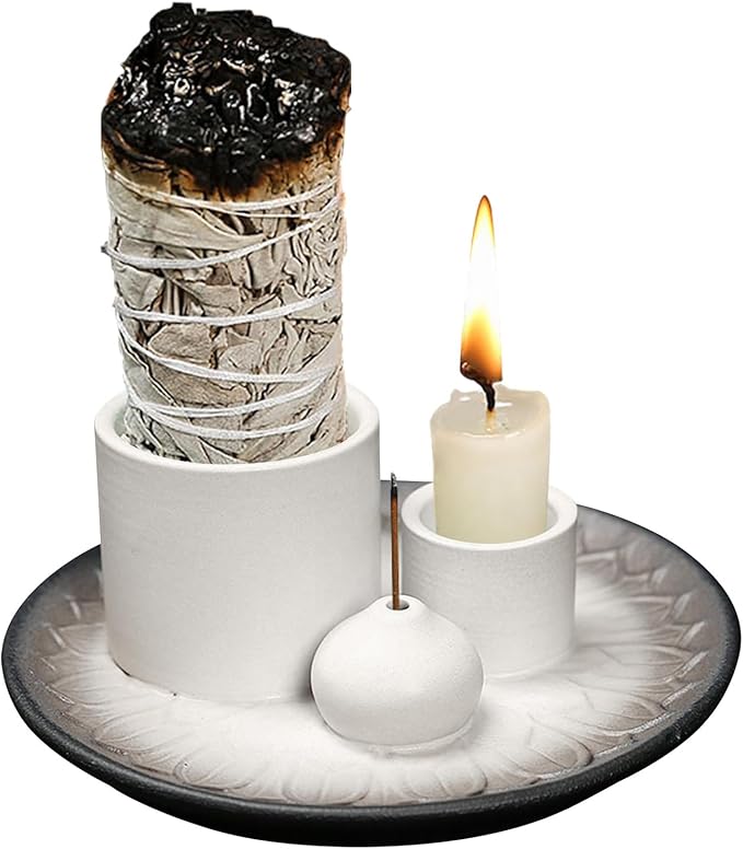 Comeon Ceramic Incense Stick Holder,Home Yoga 3 in 1 Incense Burner Sage Holder for Burning