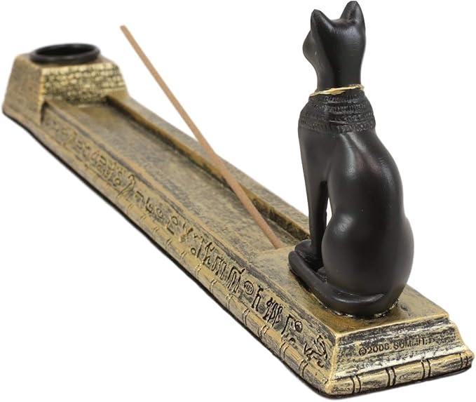 Ebros Gift Egyptian Feline Goddess of Protection Bastet Cat Deity Incense Stick and Cone Burner Holder Sculpture Home Fragrance Accessory Gods of Egypt Temple of Bast Statue