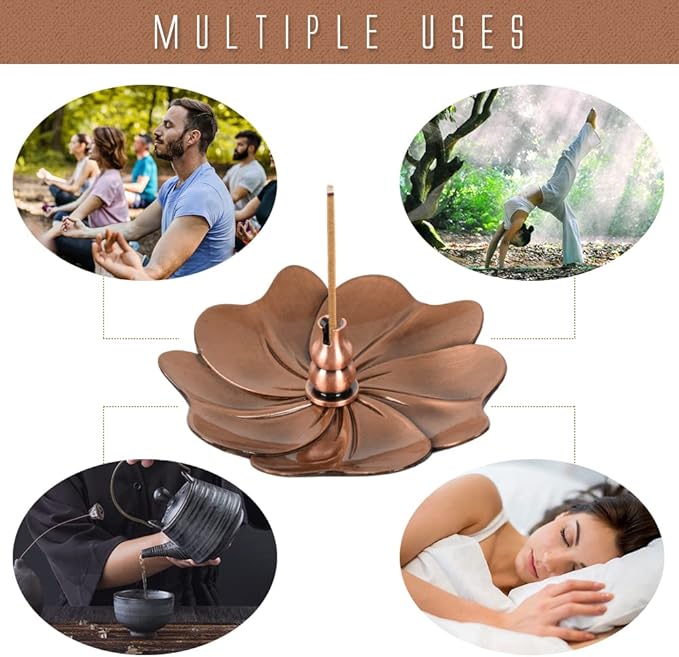 Sakura Flower Incense Holder, 5Pcs Red Bronze Incense Burner Holder with Silk Pouch, Bowl-Shape, Lotus Multi-Holes, Cone Shape and Gourd-Shape for Yoga Living Room Bedroom Home Fragrance