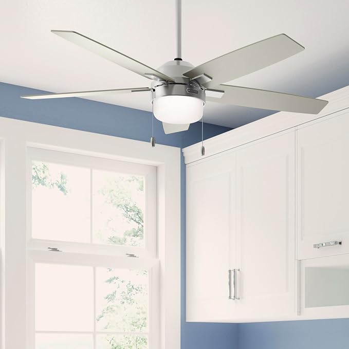 Hunter 52" Anisten Indoor Ceiling Fan, Light, Pull Chain, Brushed Nickel | WhisperWind whisper-quiet motor, DuraLight lens, and 3" downrod support bedrooms, offices, and great rooms year-round.