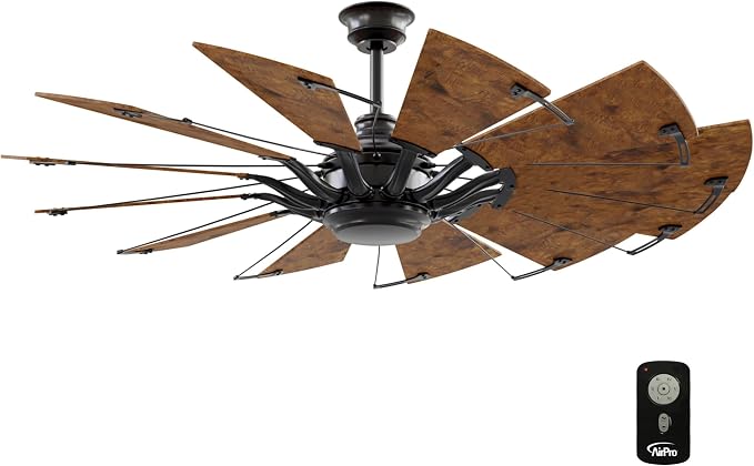 Progress Lighting Springer Collection DC Motor Farmhouse Windmill Ceiling Fan, Architectural Bronze, 12-Blade (60" W x 17-3/8" H) P250000-129