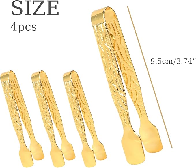 4 pcs Golden Incense Tongs, Vintage Charcoal Tongs with Floral Engraved Handle, Metal Incense Burner Clamp, Design Incense Clip (9.5CM)