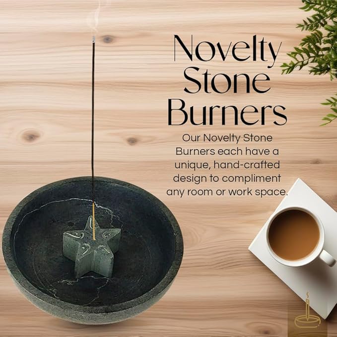 Gonesh - Incense Holder - Modern Home Decor - Stone Incense Burner - Celestial Round Gray Star - 1.3” x 5” x 5”