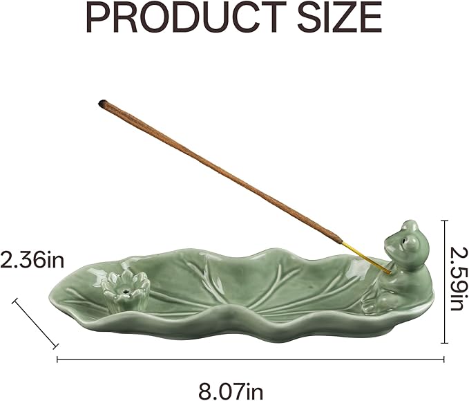Frog Incense Holder for Sticks, Handmade Ceramic Holder for Burning Sage Sticks, Palo Santo, Cone and Backflow, Incense Burner for Meditation Room Home Decor, Frog Spiritual Gifts for Women