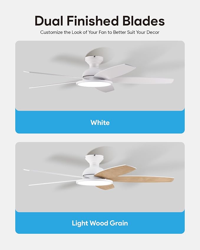 VONLUCE Ceiling Fans with Lights, 52 Inch Ceiling Fan and Remote, Full-spectrum LED Light, 3CCT, 6-Speeds Noiseless Reversible DC Motor, Modern Ceiling Fan for Farmhouse Bedroom Indoor, White