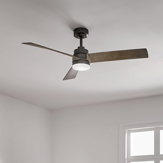 Kichler Spyn 52" Ceiling Fan with LED Lights in Anvil Iron, 3-Blade Contemporary Industrial Ceiling Fan, 3000K, Included Wall Control, (52" W x 14.5" H), 300275AVI