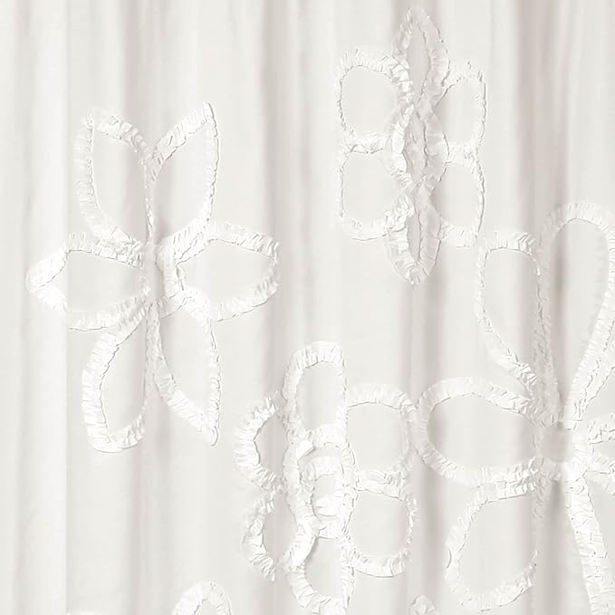 Lush Decor White Ruffle Flower Polyester Shower Curtain, 72" x 72"