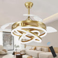 TXCSLY Retractable Ceiling Fan, 42 Inch Chandelier Ceiling Fans with Light, Modern Fandelier Ceiling Fan for Bedroom Living Room Dinning Room, Reverse Motor, 3 Color, 6 Wind Speed, Gold