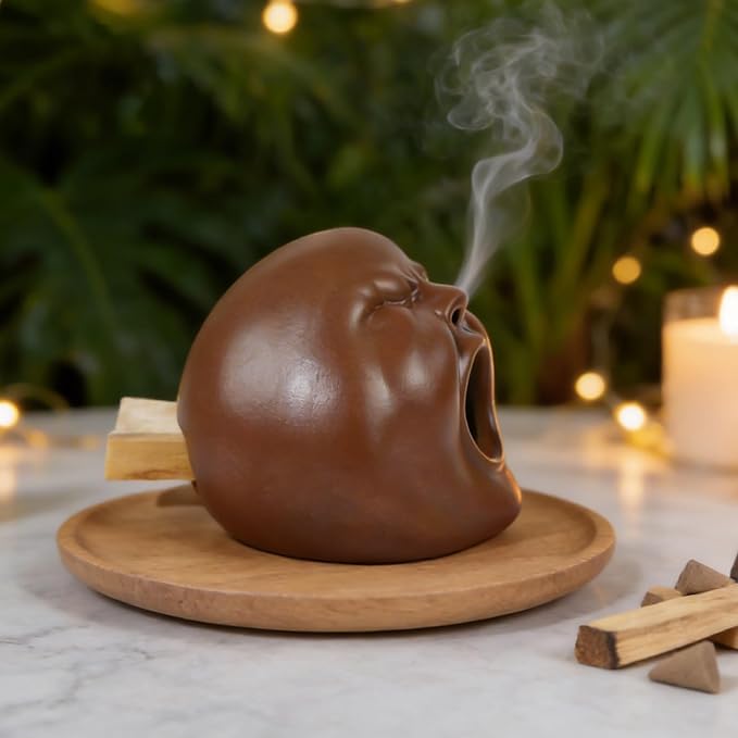 MOUGIGI Handcrafted Palo Santo Holder Ceramic Incense Burner - Yawning Shape - Safe for Palo Santo Sticks Sage & Incense Cones for Ceramic Smudge Bowl,Aromatic Incense Burner-Yoga Meditation Gift