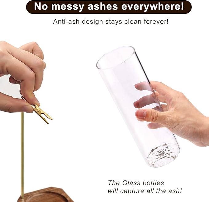 Incense Holder, 3 in 1 for Sticks with Detachable Anti-Ash Flying Incense Burner with Glass Ash Catcher andSticks Organizer Handmade Wooden Tray for Meditation Yoga Room Decor Package