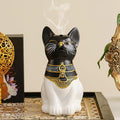 Egyptian Cat Statue Incense Burner, Vintage Resin Meditating Cat Incense Cone Holder, Home Office Aromatherapy Decor for Zen Yoga Spa (Black White)