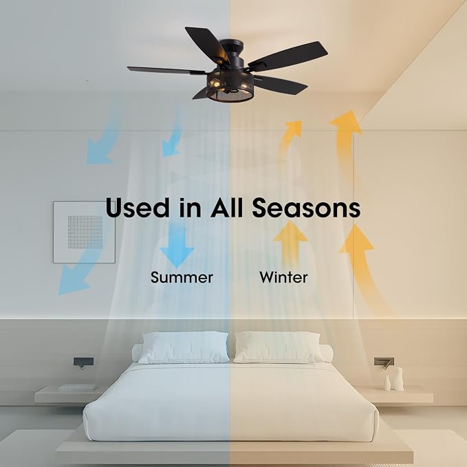 Ceiling Fans with Lights and Remote Control, Ceiling Fan for Bedroom Living Room (Flush Mount 46 in)