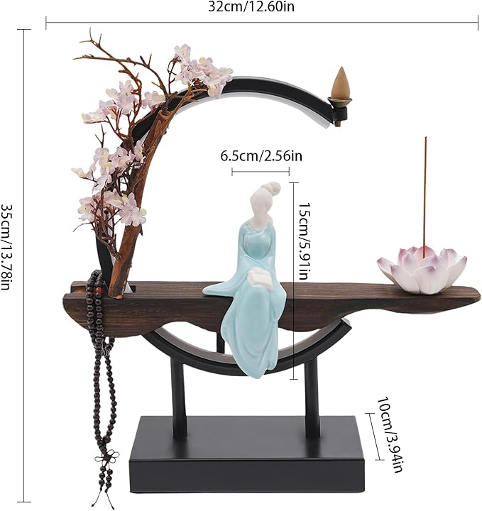 TFCFL Backflow Incense Holder with LED Light Ring, Chinese Style Handmade Flower Censer Incense Cone Sticks Burner Home Decor Aromatherapy Ornament Incense Holders + Cone