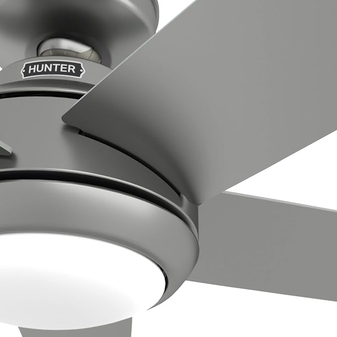 Hunter Zayden, Indoor, Ceiling Fan, Standard Mount, 52 inch, Matte Silver | with LED Light and Remote Control, Quiet, 5 Blades, For Bedroom, Living Room, Kitchen, 51696