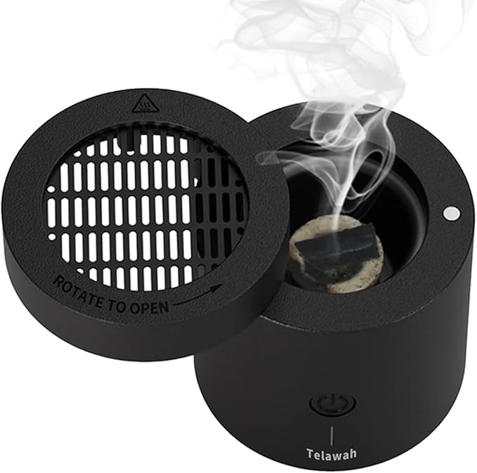 Mini Incense Burner Bakhoor Portable Rechargeable USB Aromatherapy Diffuser, 120 Second Burn Time, Arabic Electronic Incense Holder, Home Decor (Black)