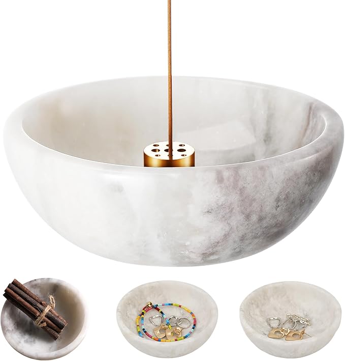 Koville African Natural Marble Incense Holder, 5inch Incense Holders for Sticks, Sturdy Incense Burner Ideal for Meditation and Relaxing, Easy to Clean(Grigio Fantasy)