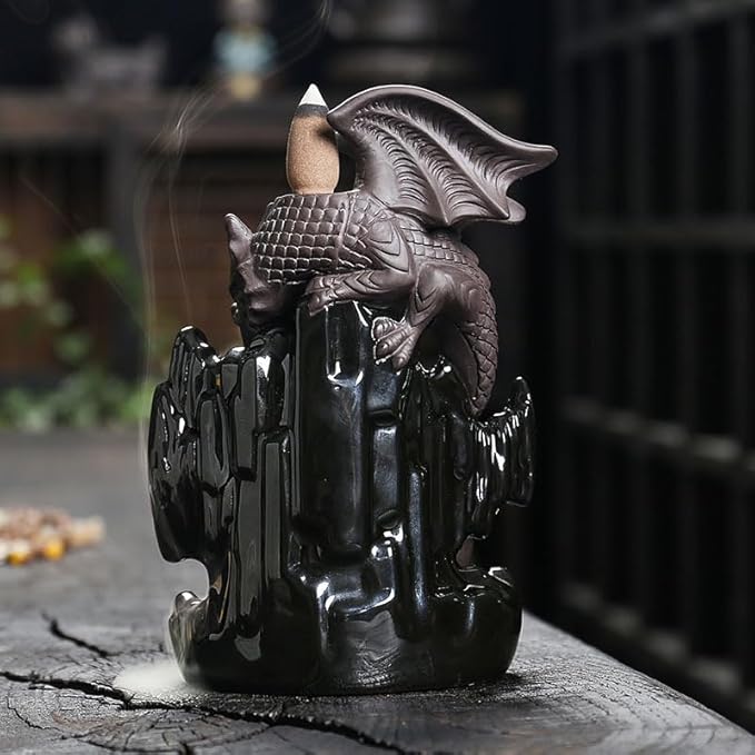 Dragon Backflow Incense Burner,Ceramic Incense Waterfall Burners, Incense Fountain Waterfall Holders,Incense Stick Holder with 30 Backflow Incense Cones and 20 Incense Sticks