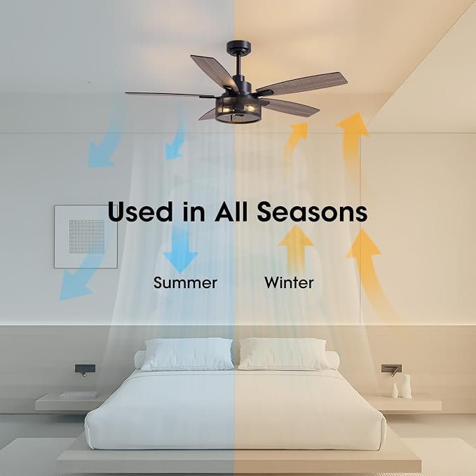 LuminFan 52 Inch Ceiling Fans with Lights and Remote Control, Farmhouse Ceiling Fan for Bedroom Living Room and Patio, Black Caged Ceiling Fan for Indoor and Outdoor