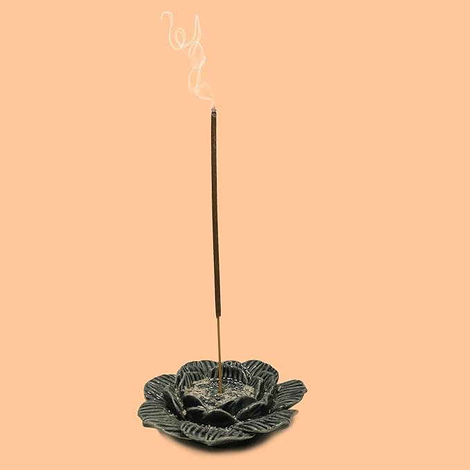Aakriti Premium Wooden Handmade Incense Holder Incense Burner Aromatherapy Ornament Home Decor Meditation Yoga Incense with Unique Design (Grey Lotus)