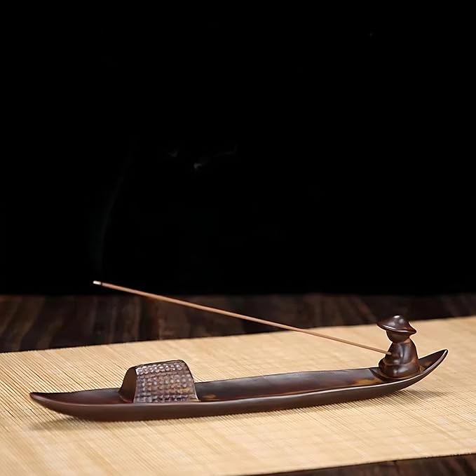 Incense Holder-Incense Burner-Home Ash Catcher Fisherman's Fishing Boat Incense Holder Home Decor (Ceramic)