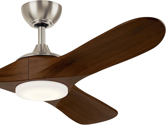 KICHLER Mylo 52 in Modern Ceiling Fan with Light and Remote Control, 6-Speed Indoor Fan with Satin Etched Cased Opal Glass and Natural Walnut Wood Blades in Brushed Nickel, 310552NI