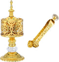 Gold Incense Burner with Tongs - Versatile Bakhoor Resin Thurible for Home, Yoga, Church & Spiritual Use
