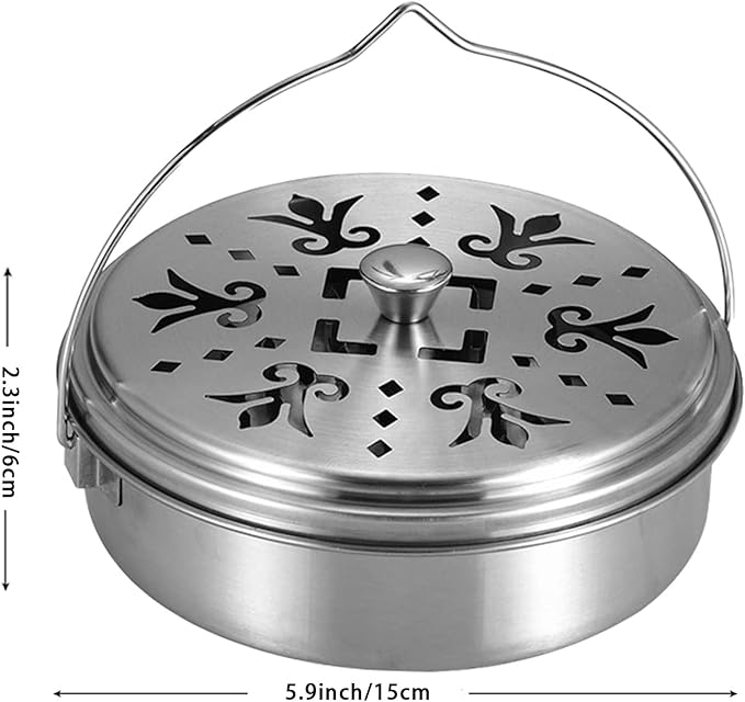 2 Portable Mosquito Coil Holder, Mosquito Incense Box Sandalwood Holder with Handle, Fireproof Incense Burner for Home Silver 2t