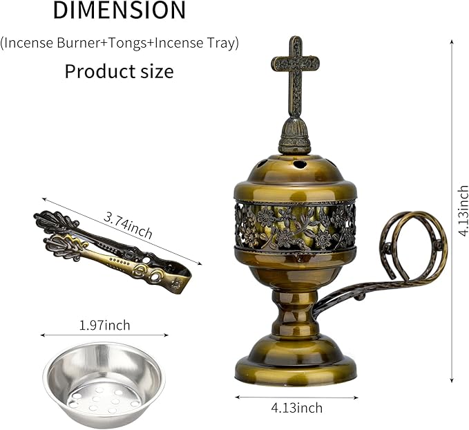 Decorative Palm Tree Incense Burner, Gold Metal Design (Bronze-F008)