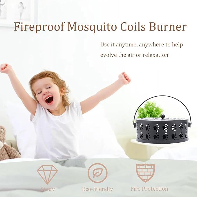 Generic Cute Cat's Claw Mosquito Coil Holder with Handle Metal Fireproof Mosquito Coils Burner Outdoor Camping Use, Black