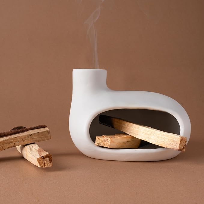 MOUGIGI Modern Palo Santo Holder Ceramic Burner for Meditation and Energy Cleansing - Handcrafted Smudge Bowl for Wood Sticks, Sage, and Incense Cones
