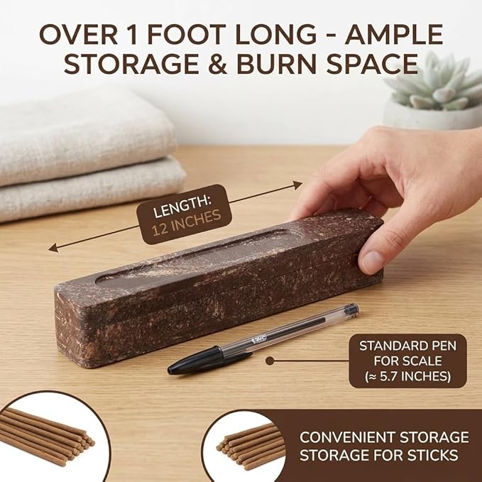 Wooden Incense Holder Burner, Coffin Incense Storage Box Holder for Sticks, Incense-Stick Holder & Ash Catcher with Storage for Meditation, Bedroom, Office (12 Inches)