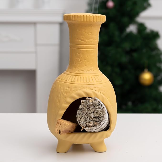MOUGIGI Handcrafted Terracotta Palo Santo Burner - Mexican Style Chiminea Clay Incense Dish & Anxiety Relief, Mini Aromatic Home Altar with Chimney Design, Meditation Gift for Women/Mom