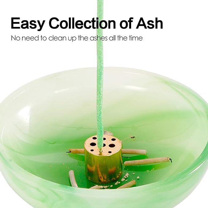 Incense Holder, Multi-Purpose Design Agate Incense Burner ash Catcher with Brass 9 Holes Incense Stick Holder for Home Decor Yoga Spa Madiation (Agate Green)