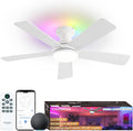 42 Inch Ceiling Fans with Lights, Smart Ceiling Fan with Alexa Google App, White Ceiling Fan with RGB Lights Remote, 6 Speeds Reversible DC Motor, Modern Flush Mount for Bedroom Living Room