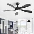 Sofucor 52 Inch Ceiling Fans with Lights and Remote, Outdoor Ceiling Fan with Light 6-Speed 3 CCT 3-Timer, Black Low Profile Ceiling Fan 5 Blade Reversible DC Motor for Living Room Bedroom Patio