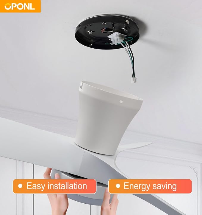 OPONL White Ceiling Fan with Light 30inch, Large Air Volume, Ceiling Fans with Lights for Bedroom Kitchen Dining room Patio
