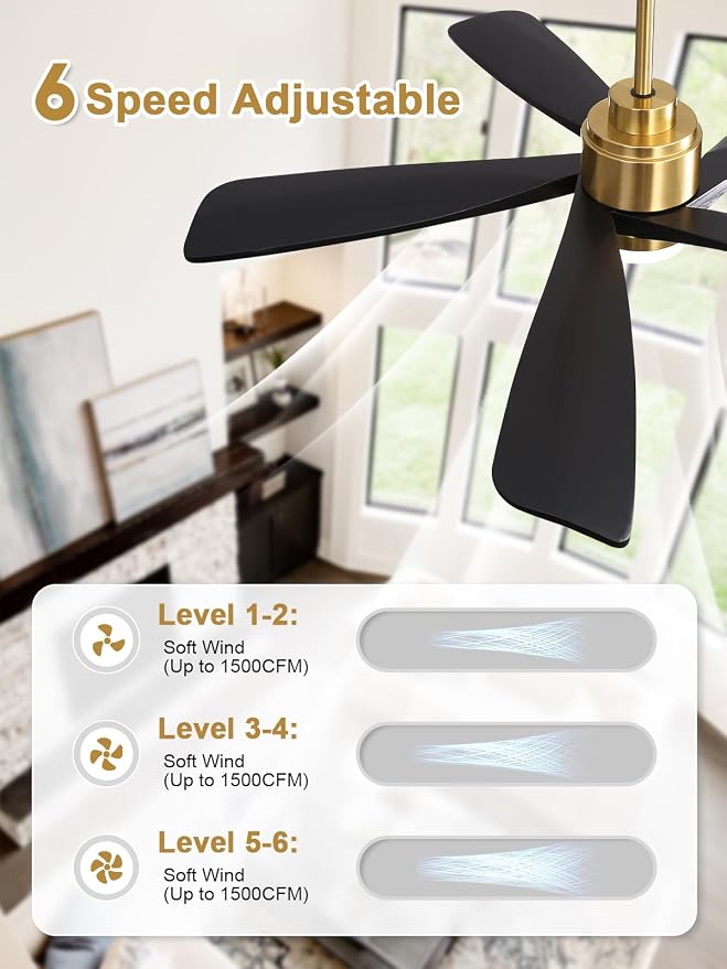 Sofucor Black Ceiling Fan with Lights and Remote, 52 Inch Modern Wood Ceiling Fan with 2 Downrods for Indoor Farmhouse Bedroom Living Room Outdoor Patio Porch, Quiet/Reversible/Timer