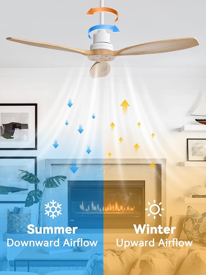 Sofucor 52 Inch Wood Ceiling Fans no Light, Works with App/Alexa/Google, Dimmable 6-Speed Outdoor Ceiling Fan with Remote for Indoor Bedroom Living Room Outdoor Patio Porch, Reversible DC Motor